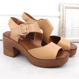 M. DASZYŃSKI Sandalias de mujer con tacón y plataforma kamel M.Daszyński MR23117-1 beige 5
