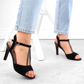 Sandalias de mujer con tacón alto en ante negro Sergio Leone SK924 3