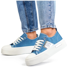 Zapatillas de mezclilla de mujer de moda con suela de plataforma gruesa. azul 3