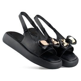 Sandalias de mujer negras con lazo de osito en la plataforma negro 1