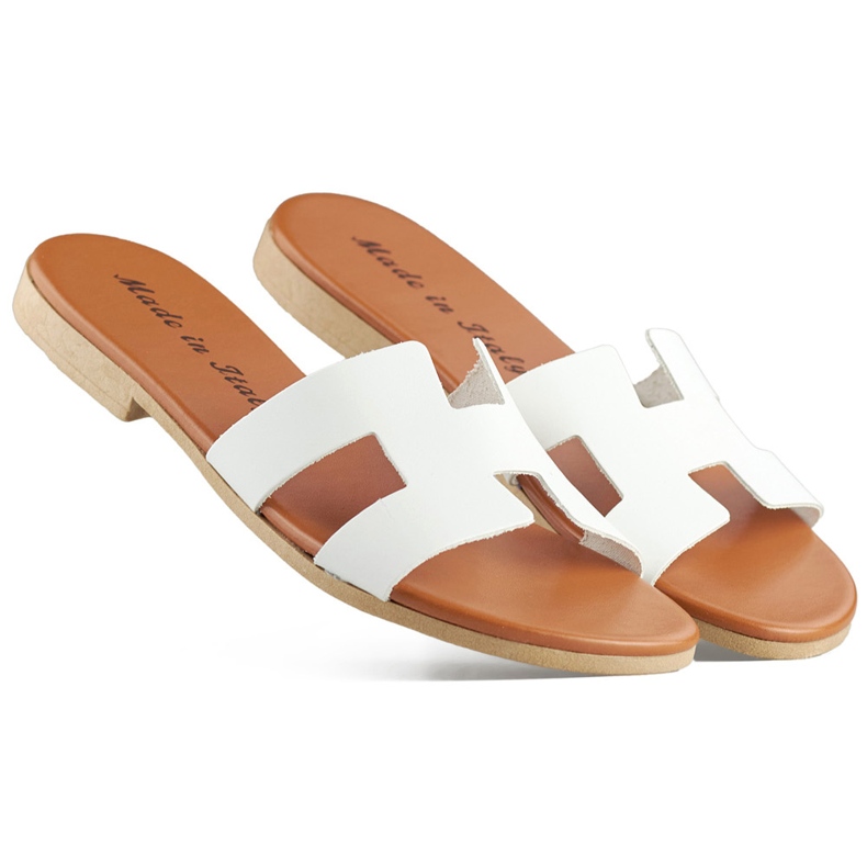 Chanclas mujer piel blancas, chanclas clásicas piel blanca blanco 1