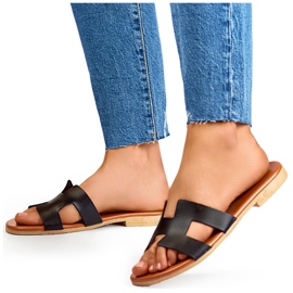 Zapatillas de casa de mujer negras fabricadas en piel natural. negro 2