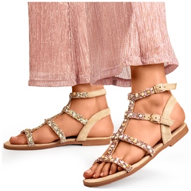 Sandalias gladiadoras de mujer beige con piedras decorativas 3