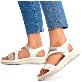 Sandalias cómodas de mujer blancas con banda elástica y cierre de velcro. blanco 4
