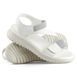 Sandalias cómodas de mujer blancas con banda elástica y cierre de velcro. blanco 1