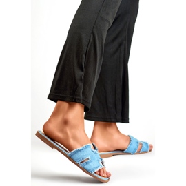 Chanclas vaqueras de mujer con suela plana. azul 2