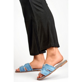 Chanclas vaqueras de mujer con suela plana. azul 4