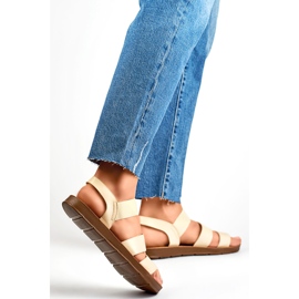 Sandalias slip-on mujer beige con goma elástica 2