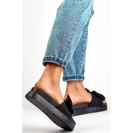 Zapatillas de mujer negras con lazo sobre suela gruesa. negro 4