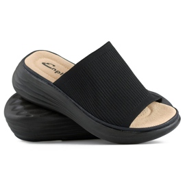 Chanclas de mujer suaves negras con plataforma y parte superior de calcetín negro 1 Chanclas de mujer suaves negras con plataforma y parte superior de calcetín negro 1