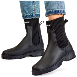 Botas de agua negras para mujer con parte superior tipo calcetín elástica negro 3