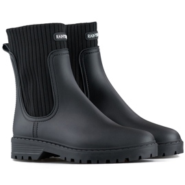 Botas de agua negras para mujer con parte superior tipo calcetín elástica negro 1