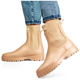 Botas de agua de mujer beige con parte superior tipo calcetín elástico 2 Botas de agua de mujer beige con parte superior tipo calcetín elástico 2