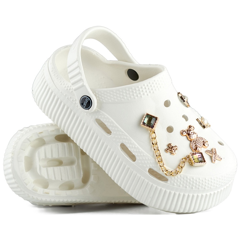 Chanclas blancas con suela gruesa y adornos. blanco 1