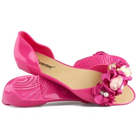 Bailarinas abiertas de goma rosa con flores rosado 1