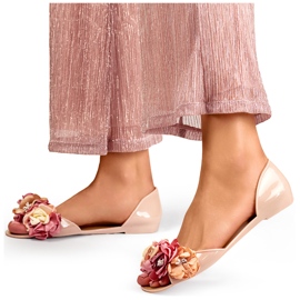 Bailarinas abiertas mujer beige flores 3