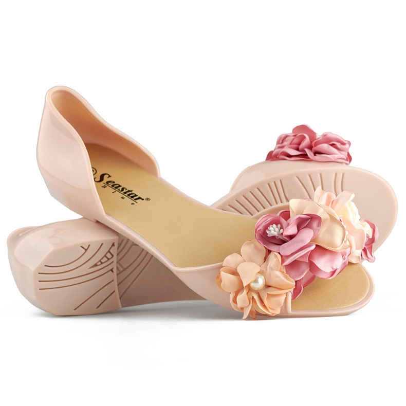 Bailarinas abiertas mujer beige flores 1 Bailarinas abiertas mujer beige flores 1