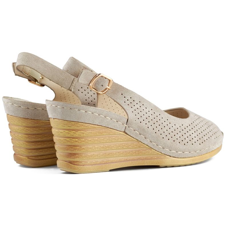 Goodin Sandalias cuña caladas beige 1