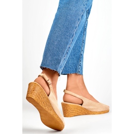 Sandalias cuña beige, sandalias cómodas de tacón 2