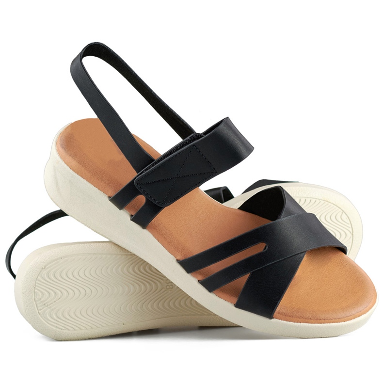 Sandalias de mujer cómodas negras con velcro y cuña baja negro 1