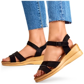 Sandalias cuña ante negro, sandalias cómodas de mujer 4