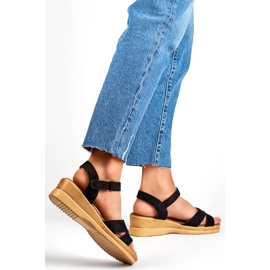 Sandalias cuña ante negro, sandalias cómodas de mujer 2