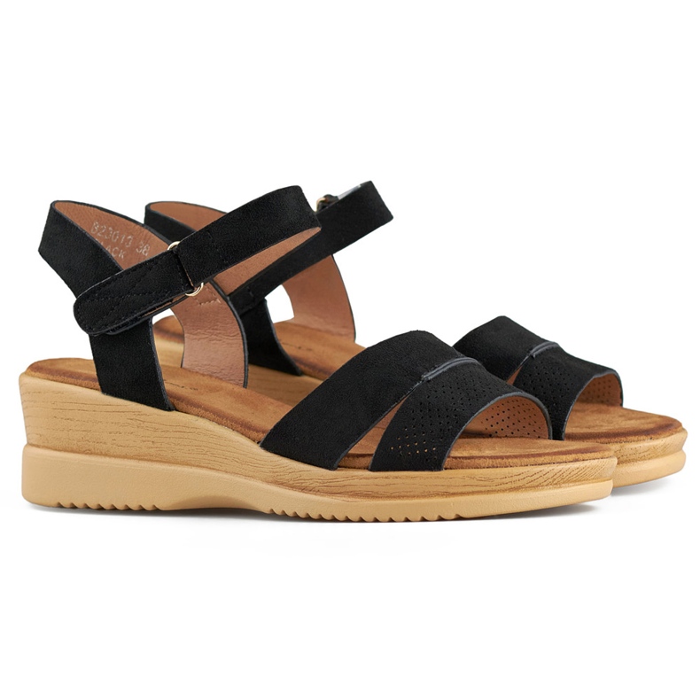 Sandalias cuña ante negro, sandalias cómodas de mujer 1