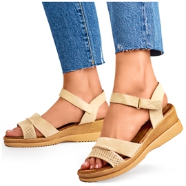 Sandalias cuña ante beige, sandalias cómodas de mujer 4