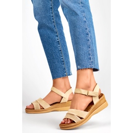 Sandalias cuña ante beige, sandalias cómodas de mujer 3