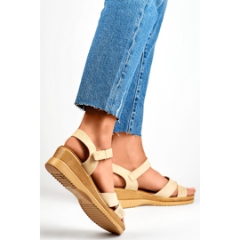 Sandalias cuña ante beige, sandalias cómodas de mujer 2