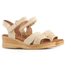 Sandalias cuña ante beige, sandalias cómodas de mujer 1
