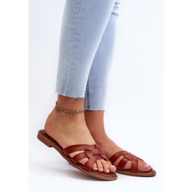 Chanclas de Mujer con Tacón Plano en Piel Ecológica Marrón Rosalini 2