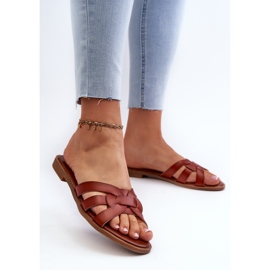 Chanclas de Mujer con Tacón Plano en Piel Ecológica Marrón Rosalini 3