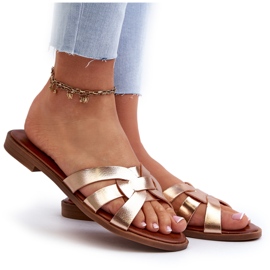 Chanclas de mujer con tacón plano en ecopiel, Dorado Rosalini 7