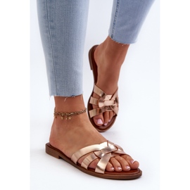 Chanclas de mujer con tacón plano en ecopiel, Dorado Rosalini 4