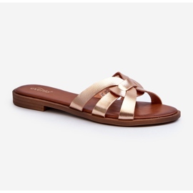 Chanclas de mujer con tacón plano en ecopiel, Dorado Rosalini 1