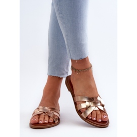 Chanclas de mujer con tacón plano en ecopiel, Dorado Rosalini 6
