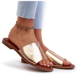 Chanclas de mujer de piel ecológica con tacón plano, dorado Maliha 9