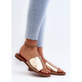 Chanclas de mujer de piel ecológica con tacón plano, dorado Maliha 2