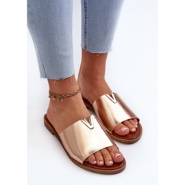Chanclas de mujer de piel ecológica con tacón plano, dorado Maliha 5
