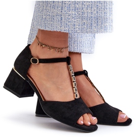 Vinceza Sandalias de Mujer con Tacón Bloque y Tira Decorativa, Ante Ecológico, Negro Obivena 9