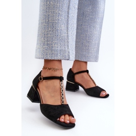 Vinceza Sandalias de Mujer con Tacón Bloque y Tira Decorativa, Ante Ecológico, Negro Obivena 3