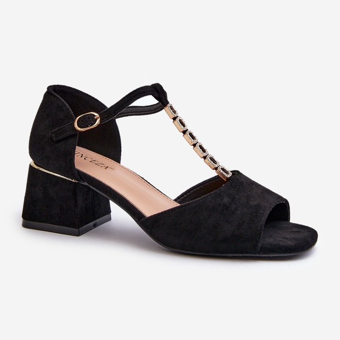 Vinceza Sandalias de Mujer con Tacón Bloque y Tira Decorativa, Ante Ecológico, Negro Obivena 1