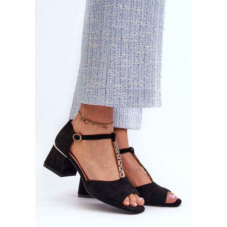 Vinceza Sandalias de Mujer con Tacón Bloque y Tira Decorativa, Ante Ecológico, Negro Obivena 2