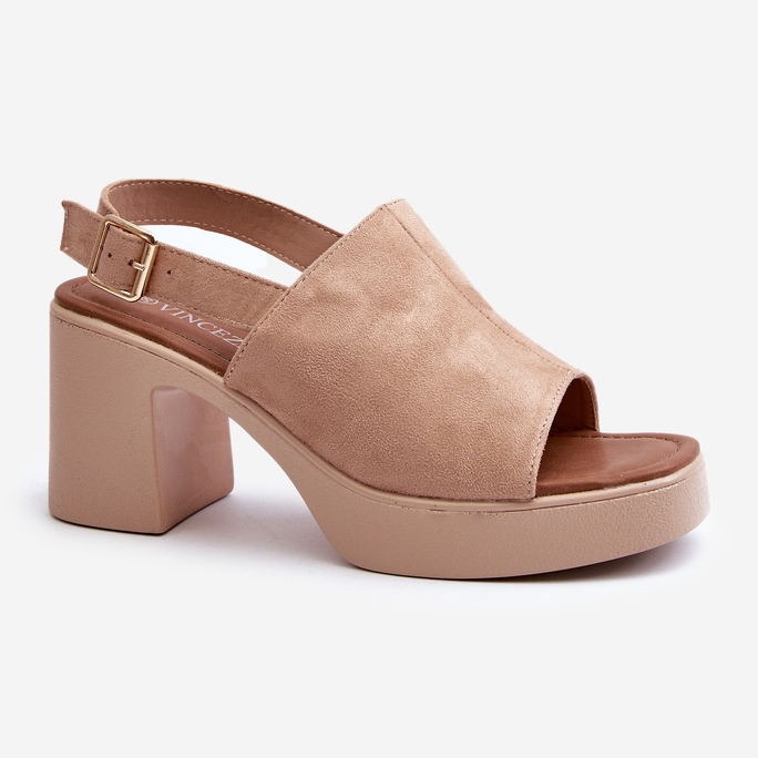 Vinceza Sandalias Mujer Confeccionadas en Ante Ecológico con Plataforma y Tacón Alto, Vatle Beige 1