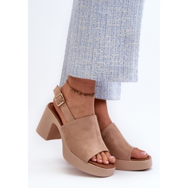 Vinceza Sandalias Mujer Confeccionadas en Ante Ecológico con Plataforma y Tacón Alto, Vatle Beige 2