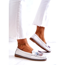Evento Mocasines Mujer Piel Con Flecos Blanco Laressa 1