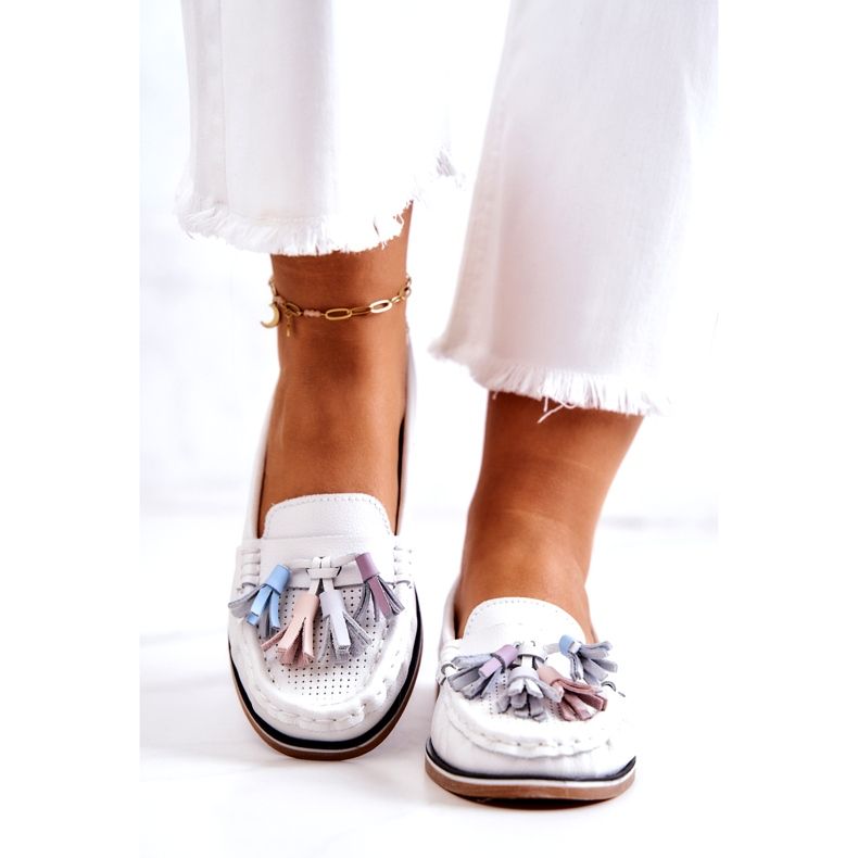 Evento Mocasines Mujer Piel Con Flecos Blanco Laressa 2