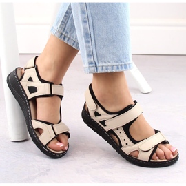 Sandalias mujer cómodas piel con velcro, beige Artiker 52C0294 1