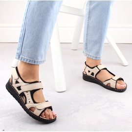 Sandalias mujer cómodas piel con velcro, beige Artiker 52C0294 2